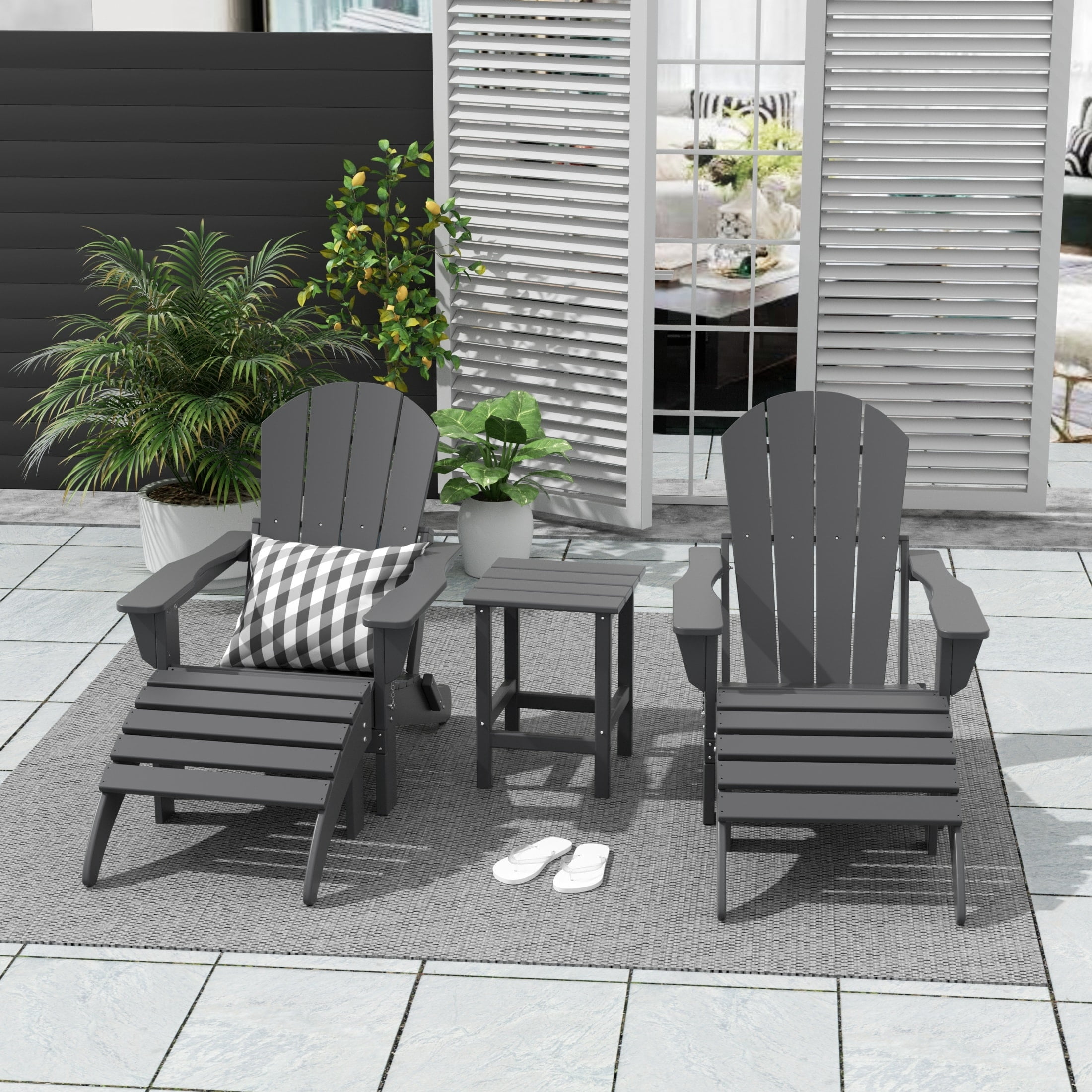 Polytrends  Laguna Hdpe All Weather Outdoor Patio Foldable Adirondack Chairs Conversation Set (5-Piece Set) Gray