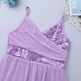 thumbnail image 4 of Sxiwei Big Girls Lyrical Dance Leotard Spaghetti Shoulder Straps Sequins High-Low Dress Performance Costume Lavender 9-10, 4 of 7