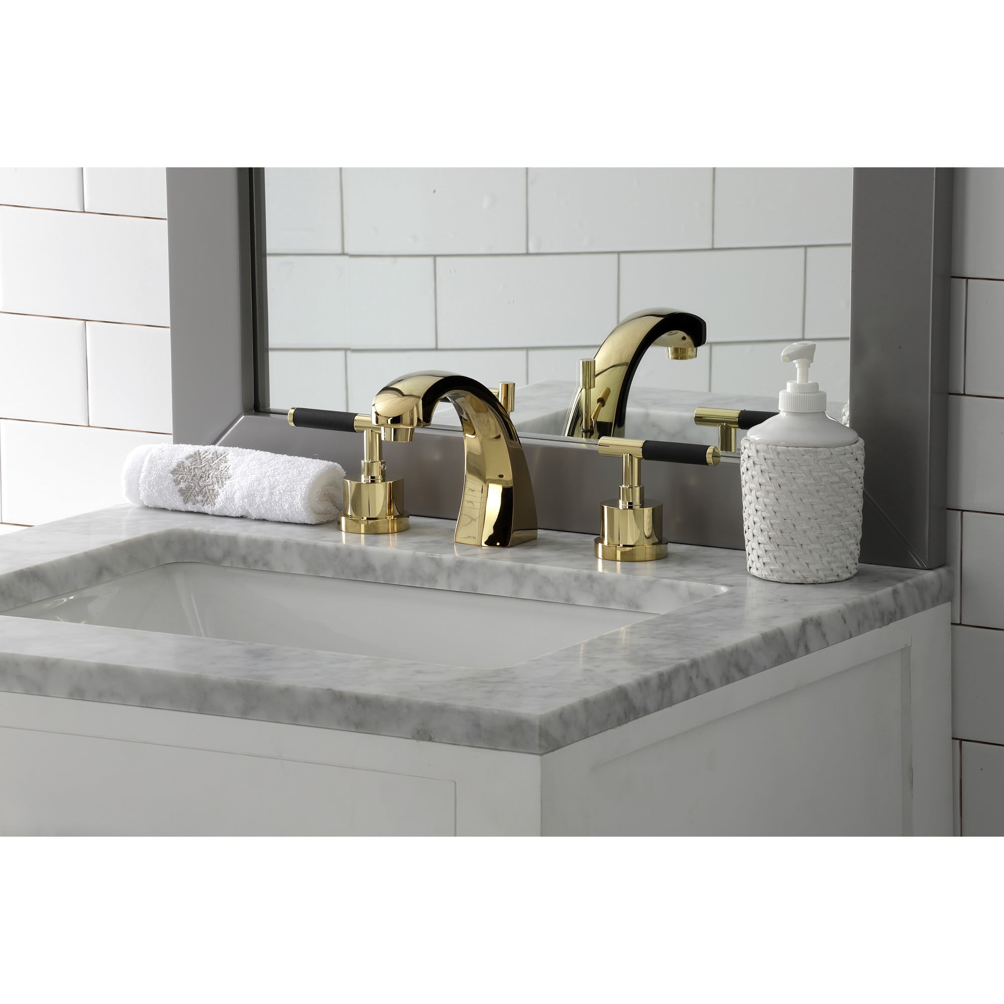 Kingston Brass KS4982CKL Kaiser Widespread Bathroom Faucet with Brass Pop-Up, Polished Brass