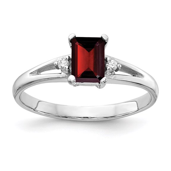 Diamond2Deal 14k White Gold 6x4mm Emerald-cut Garnet AA Diamond Ring for Women Size-6