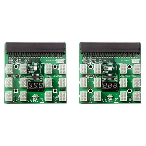 2X Breakout Board 12 Port 6Pin LED Display 12V Power Supply Server Adapter for 1200W 750W PSU GPU Miner Mining BTC