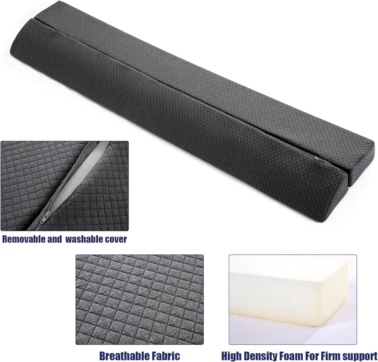Wedge Pillow Headboard for Bed Gap,Foldable Bed Wedge Gap Filler Twin Size,Matterss Gap Filler,Multi Functional Bed Crack Pillow, Fill The Gap (0-7") Between Your Headboard and Mattress,Grey