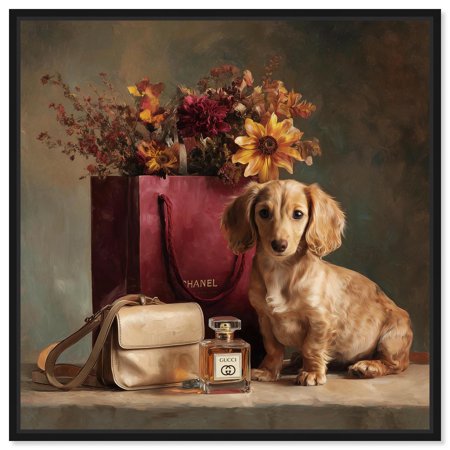 Little Doxxie Glam Canvas Print Pets Pink Wall Art by Art Remedy, Black Frame, 40 x 40