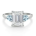 thumbnail image 2 of Gem Stone King 3.41 Cttw 10K White Gold IGI Certified VS Lab Grown Diamond & Sky Blue Aquamarine 3-Stone Engagement Ring for Women | Center Emerald Cut 3 Cttw | 4MM Trillion | Size 6.5, 2 of 4