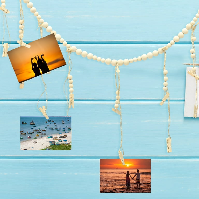 Photo Display Hanging Ornament Wooden Rope Decor for Bedroom