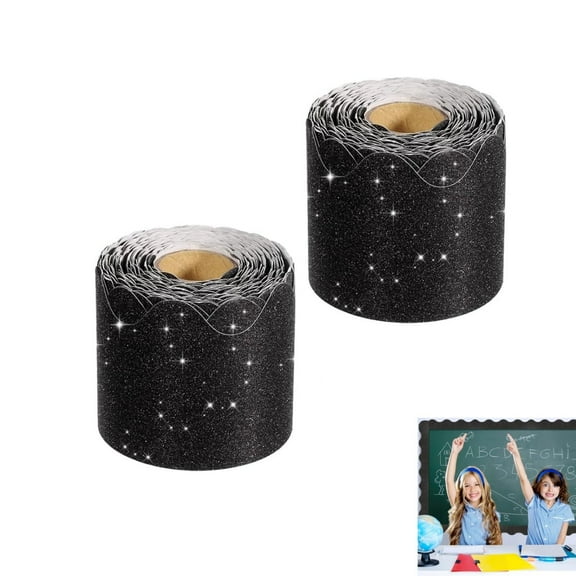 32.8Ft Scalloped Border Decoration,QZS Multifunctional Borders Decor for Locker,Pack of 2 Durable Bulletin Board Decor for Classroom(Black)