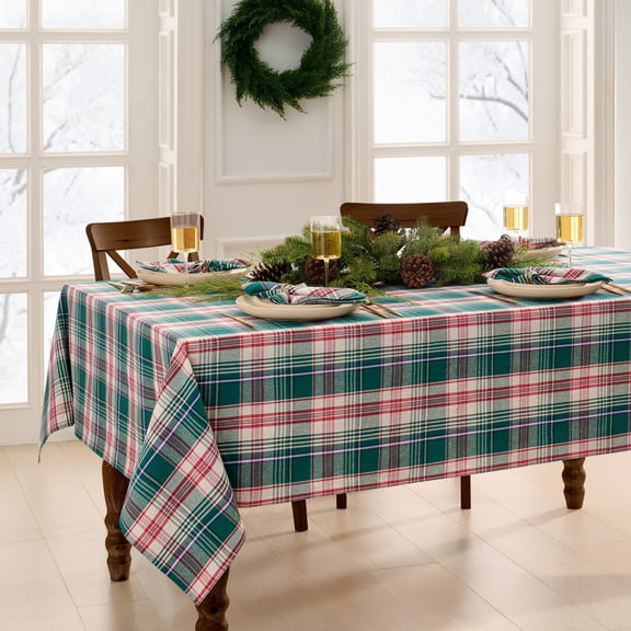 Elrene Home Fashions Holiday Fireside Plaid Tablecloth, Multi, 52" x 70" Rectangle