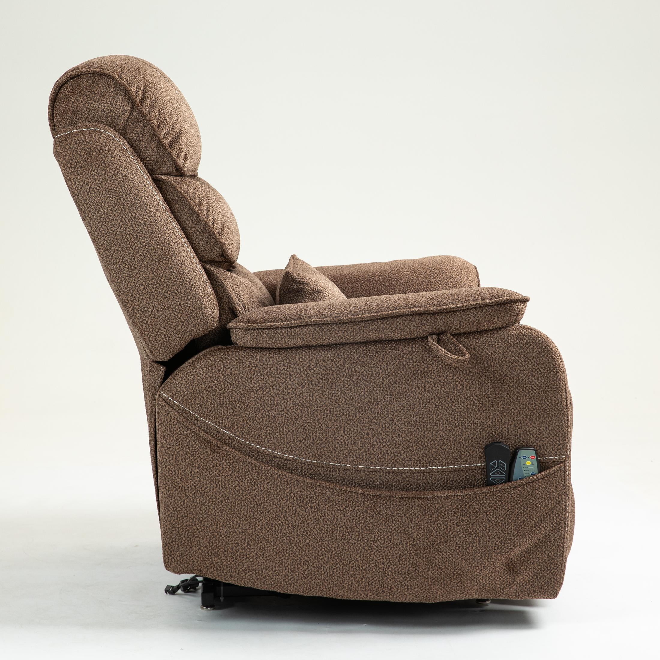 LEGAHOME Oversized Lift Recliner Chair with Wireless Phone Charging and Retractable Tray Table, 180 Degree Lying Flat Electric Power Sofa with Heat & Massage, Side Pocket, Cup Holder, Brown