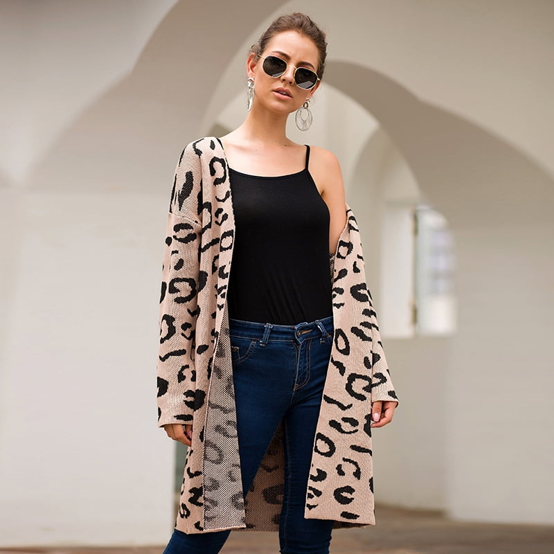 leopard open front cardigan