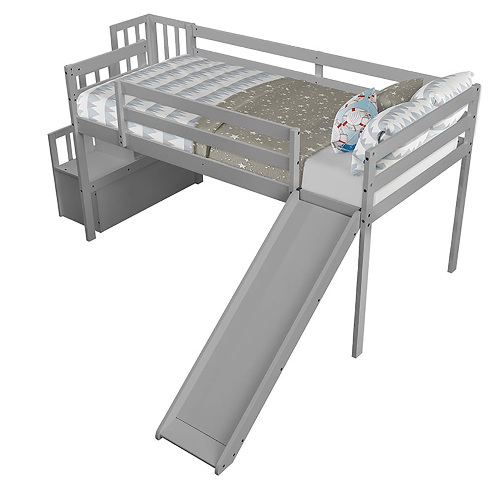 Private Jungle Twin Loft Bed with Staircase and Slide, Solid Wood, Multiple Finishes Private Jungle Twin Loft Bed with Staircase and Slide, Solid Wood, Multiple Finishes