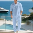 thumbnail image 6 of Yievot Men's Beach Outfit 2 Piece Linen Long Sleeve Henley Shirts and Jogger Pants Vacation Sets for Men, 6 of 7