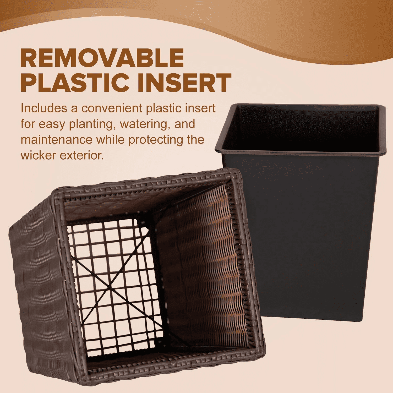 Vulcan Sierra Square Wicker Planter 2-piece Set in Brown
