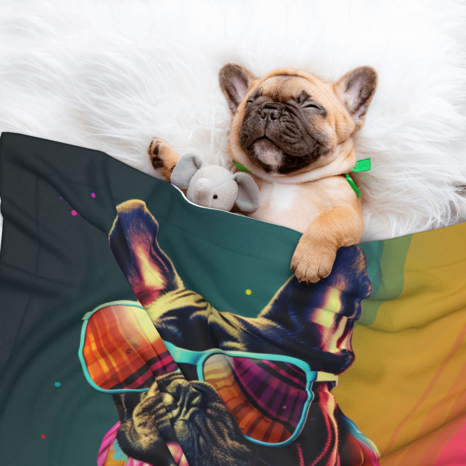 Naloa Retro Bulldog Sunglasses Dog Blanket, 3 Sizes Cat Blanket for Indoor Cats Large Medium Small Dog Gifts-Small