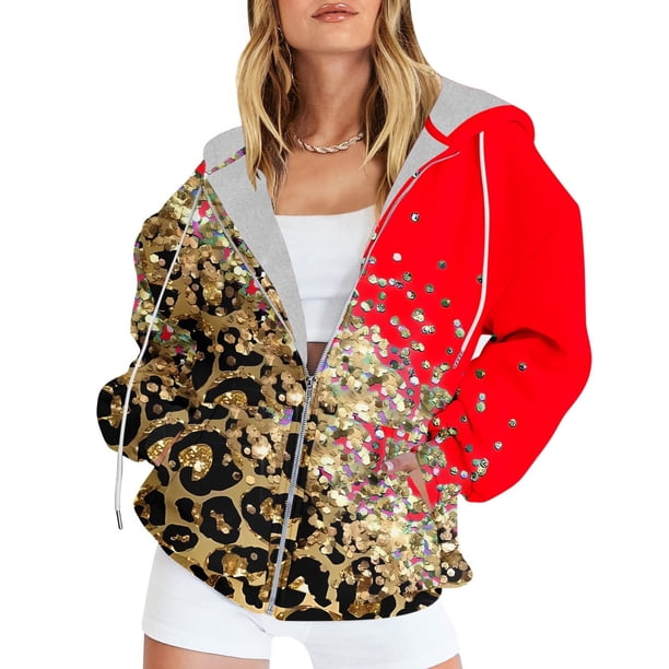 ICHUANYI Clearance Women Fashion Printed Blouse Long Sleeve Tops Sweatshirt Pockets Hoodied(Red, M) ICHUANYI WER2023080910382