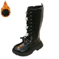 thumbnail image 2 of YMNXA Big Kids Girls Boots Non Slip Side Zipper Lace Up Flat Sole Plush Warm Fashion Comfortable Shoes For Daily Wear Black 4-4.5 Years, 2 of 7