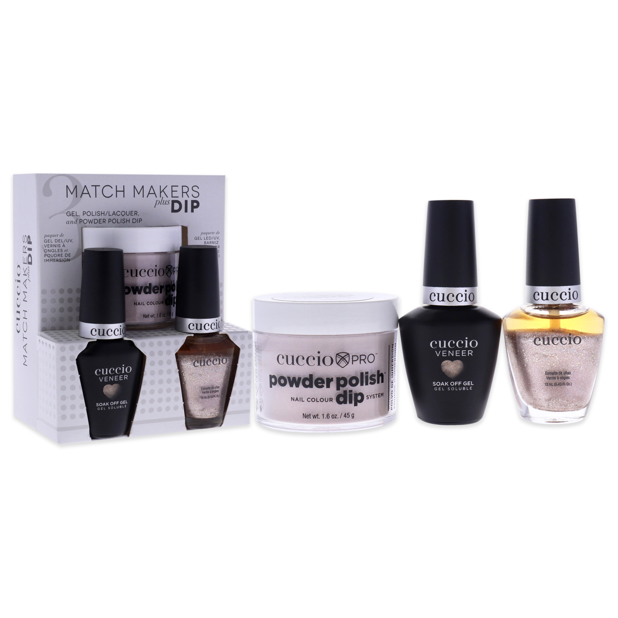 Match Makers Plus Dip - Dreamville by Cuccio Colour for Women - 3 Pc 1.6oz Pro Powder Polish Dip System, 0.44oz Veneer Soak Off Gel, 0.43oz Colour Nail Polish