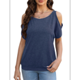 thumbnail image 1 of Camisetas Holgadas de Verano con Cuello Redondo, Informales y A , con Hombros Descubiertos, Grandes para Mujer. Azul Marino M, 1 of 8