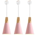 thumbnail image 1 of FSLiving J-Style Track Mount Pendant Fixture Scandinavian Style Pendant Lights for Kitchen Hanging Lamp Modern Wood and Aluminium Light Customizable,Pink - 3 Lights, 1 of 6