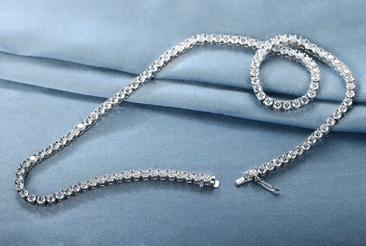 GMESME Collana Tennis Classica Con Zirconia Cubica - Placcata Oro Bianco 18K (40,6 - 61 Cm)