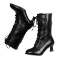 thumbnail image 3 of KELINFONG Victorian Boots for Women Vintage Granny Boots 70s Ankle Boots Low Heel Lace up Booties with Zipper, 3 of 7