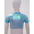 thumbnail image 7 of TiaoBug Kids Girls Shiny Metallic Short Sleeve Crew Neck Tee Shirt Hip Hop Jazz Ballet Dance Crop Top Sky Blue 15-16, 7 of 7
