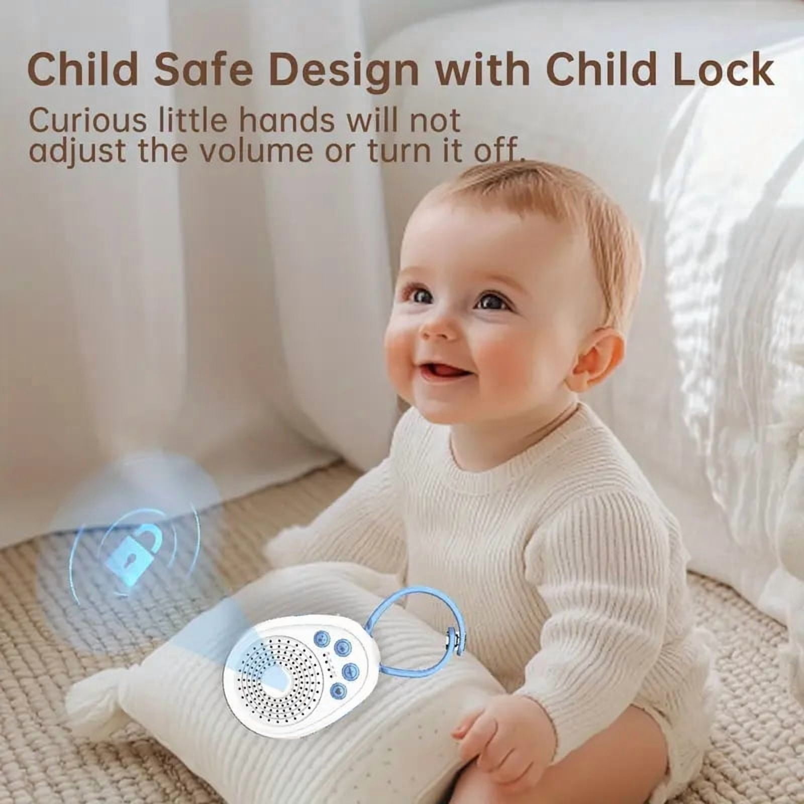 White Noise Machine for Baby Sleep with 20 Soothing Tracks, 4 Sound Types, Portable Sleep Aid for Infants, Rechargeable Battery, 30/60/90min Timer, Child Lock, Volume Memory for Travel Use