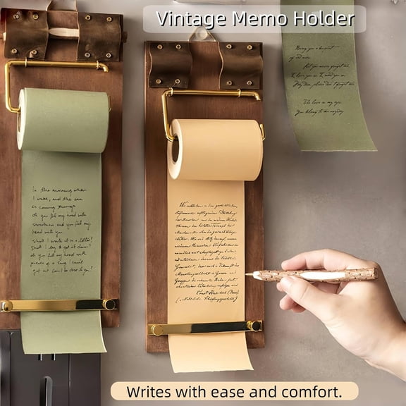 Refillable Wall Mounted Paper Roll,Vintage Clipboard Hanging Memo Board, Refillable Kraft Paper Roll With Cutter, Includes Wooden Pen For Retro Office, Kitchen & Home Decor