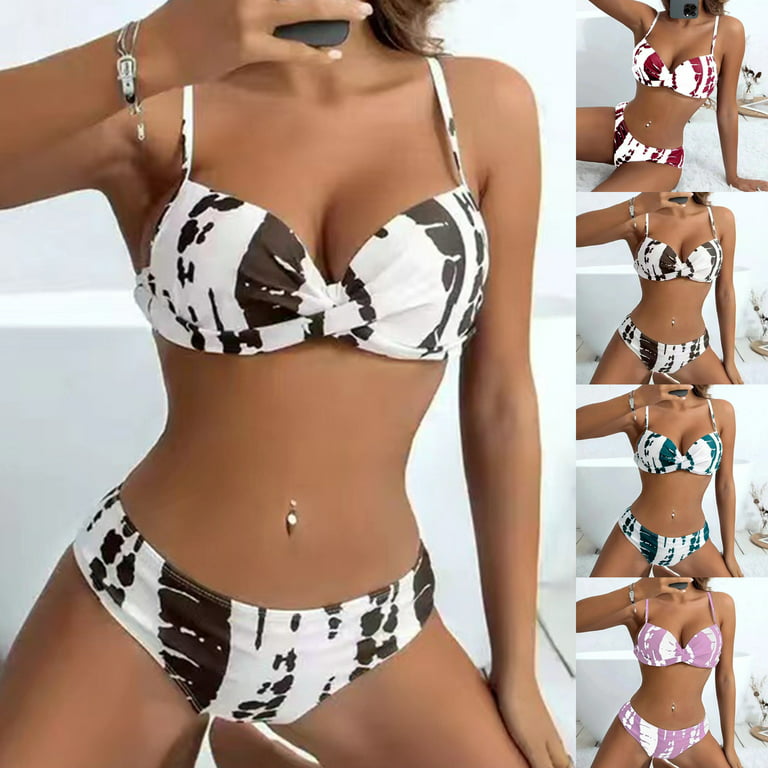 WREESH Womens Printing Two Piece Bikini Push-Up Pad Swimwear Swimsuit  Beachwear Set
