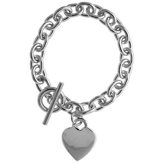 925 Sterling Silver Solid Italian Heart Tag Oval Link Bracelet