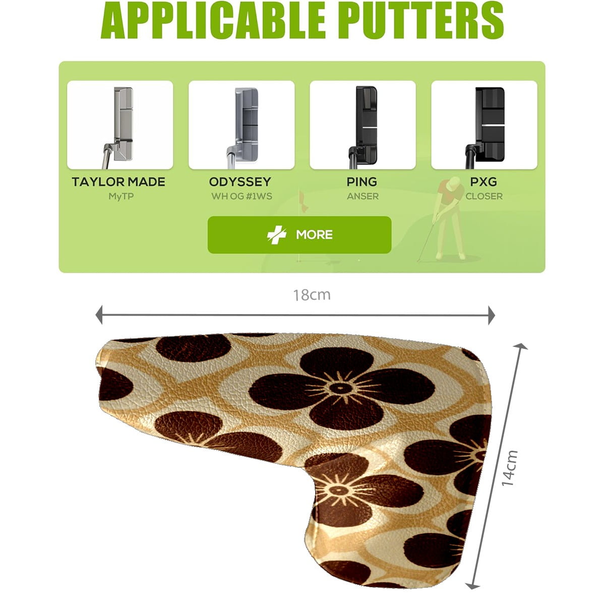 Golf Club Head Cover | Leather Golf Club Putte Headcover , Waterproof Golf Club Head Cover Set Driver Headcovers for Golf Clubs Men Women Brown Floral Design