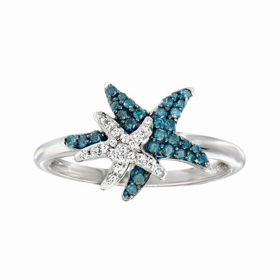 1CT Lab Created Diamond Double Starfish Women's Ring 14K White Gold Plated