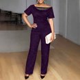 thumbnail image 2 of Ihhxva Women's 2 Piece Outfits off Shoulder Jumpsuit Set Summer Fit Sparkle Wide Leg Glittery Sequin Evening Party Stretchy Flowy Casual S-3XL, 2 of 9