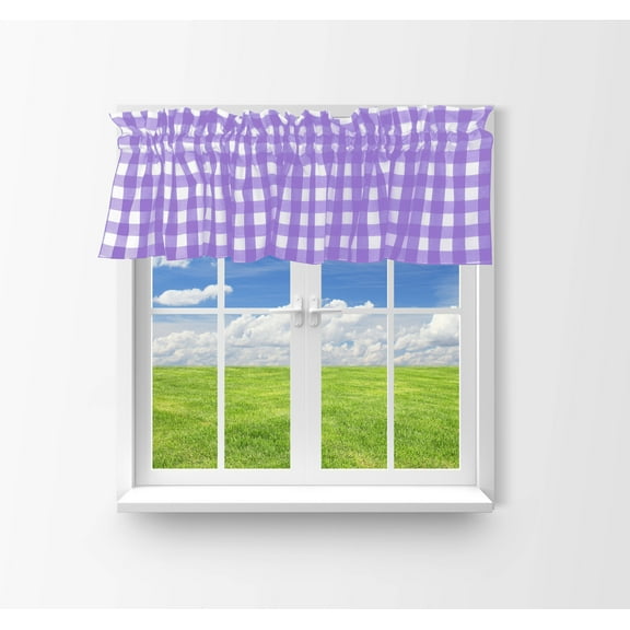 Cotton Gingham Checkered Window Valance 58" Wide Lavender