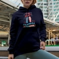 thumbnail image 2 of Flip Flops, Fireworks & Freedom, Retro 4th of July Gift, Navy Blue Hooded Sweatshirt or Hoodie, XL, 2 of 5