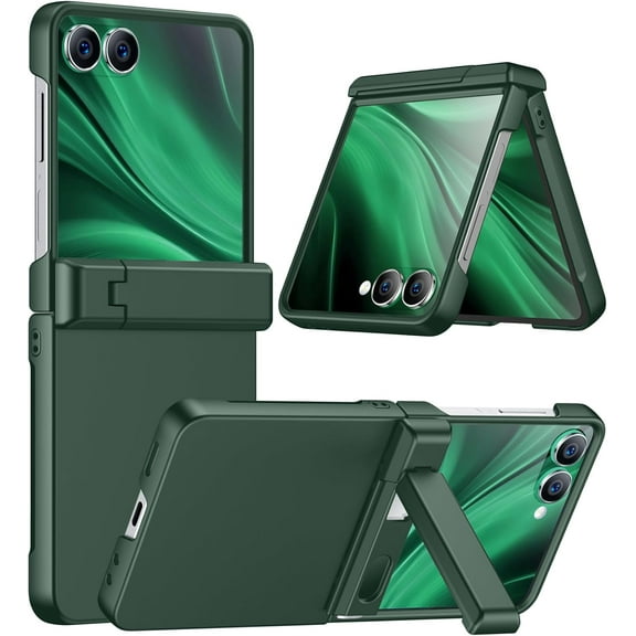 for Samsung Galaxy Z Flip 7 Case with [Built-in Front Screen Protector] [Kickstand][Hinge Protection][Hard PC] Ultra-Thin Shockproof Protective Phone Case for Galaxy Z Flip 7-Green