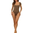 thumbnail image 2 of INSPIRE CHIC Women's Square Neck Bodysuit Tummy Control Shapewear Thong Short Sleeve T-shirt Leotard Jumpsuit Tops XXL Brown, 2 of 5