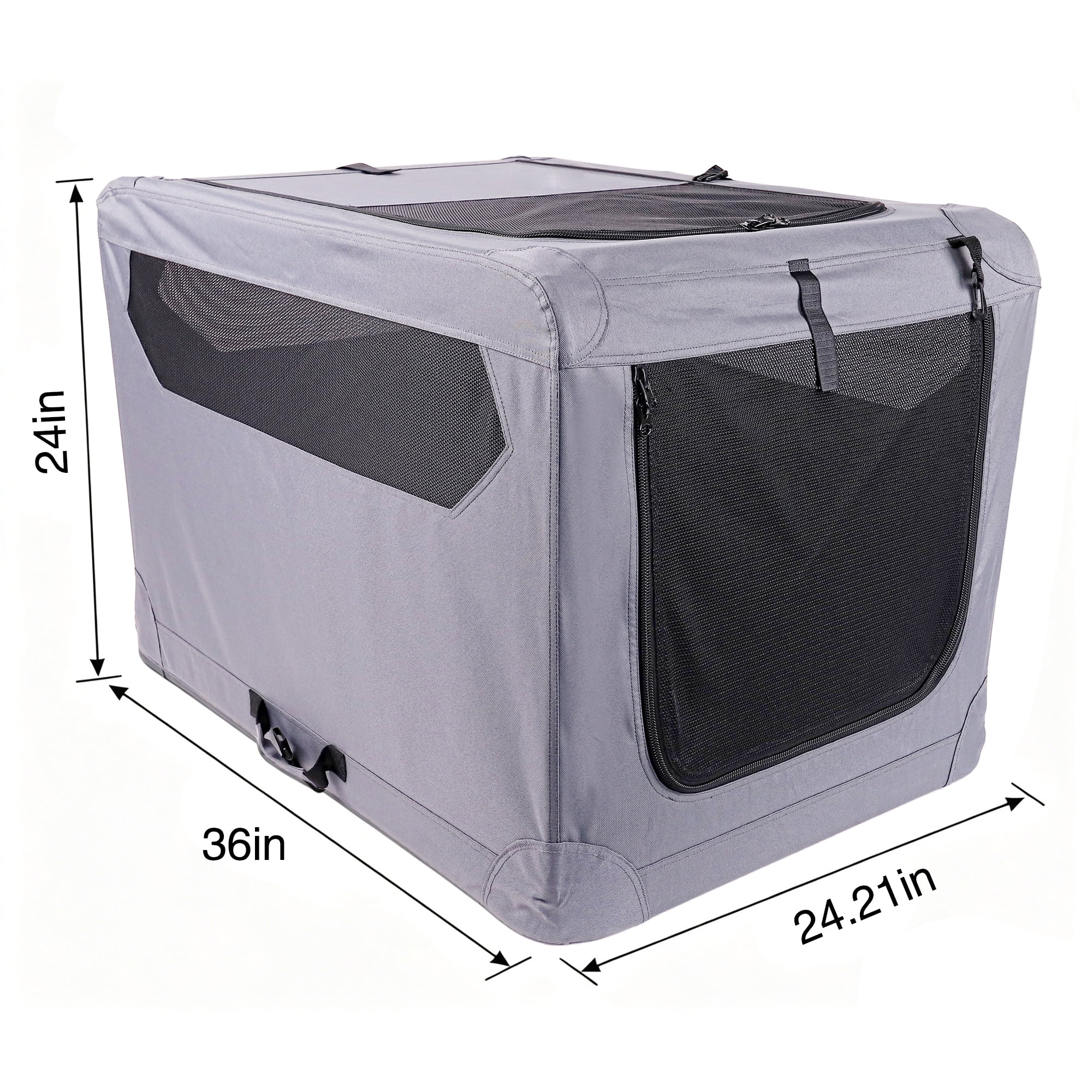 Vibrant Life Dog Crate, Foldable, Soft Sided, Breathable Mesh, 3 Zippered Doors, Gray, 36"