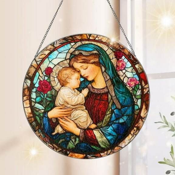 Virgin Mary Stained Glass Suncatcher, Christian Window Hanging, Christian Gift, Religious Gift, Our Lady of Guadalupe