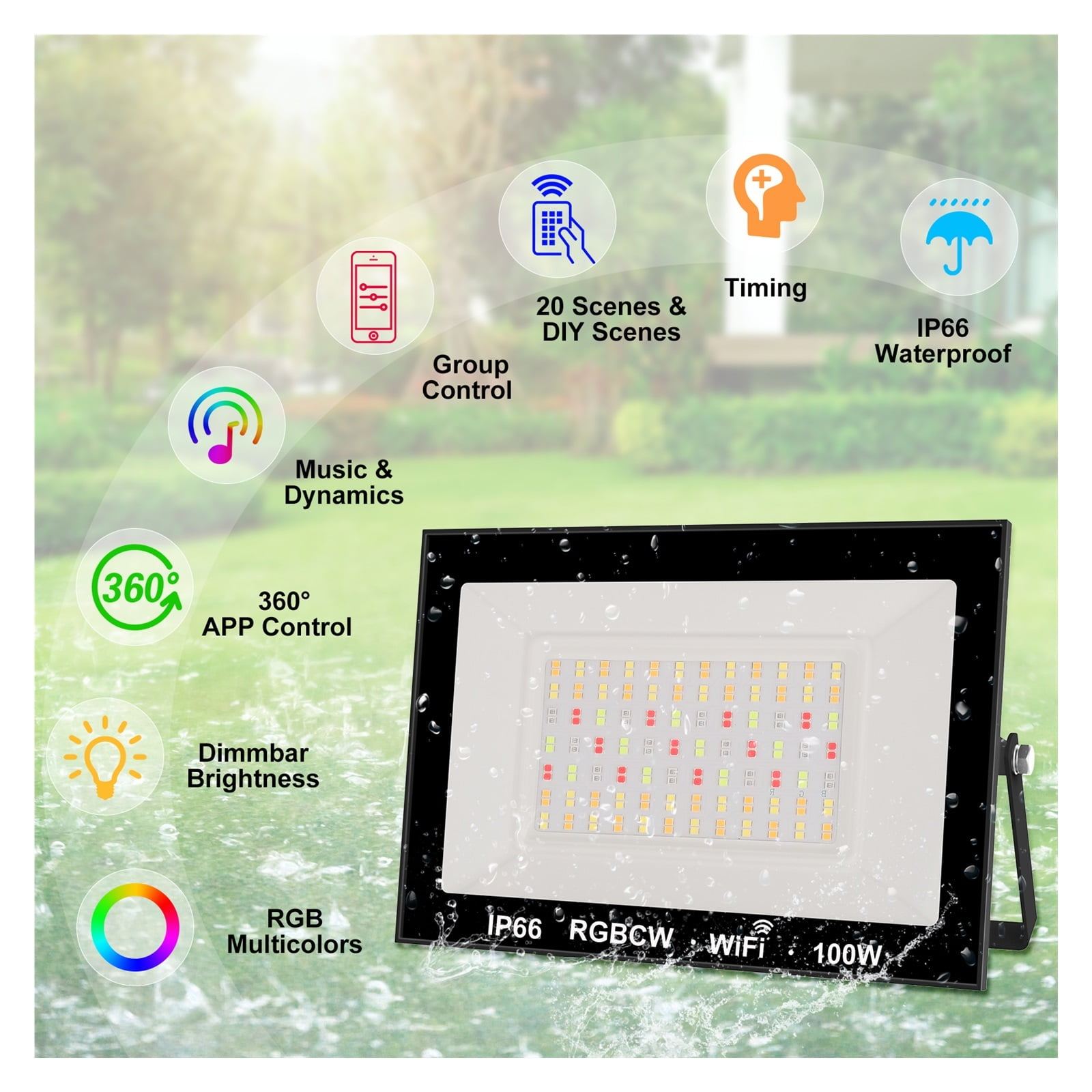 Ultra-thin 100W LED Flood Light With Remote Control Floodlight Spotlight IP66 Waterproof Outdoor Garden Lamp Wall Light ,Brings Out Natural Colors