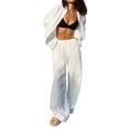 thumbnail image 2 of Women'S 2 Piece Sets-Linen Long Sleeve Shirts + Wide Leg Pants Vacation Outfits Matching Sets White S, 2 of 10