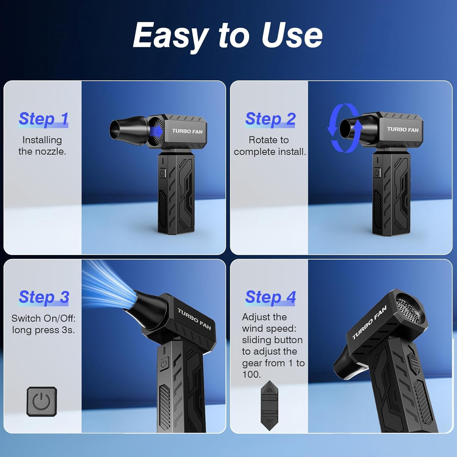 Compressed Air Duster, 130000 RPM Powerful Electric Air Duster, 100-Gear Stepless Adjustable Cordless Air Blower with Brushless Motor, Upgraded Mini Blower for Keyboard Computer Car Home Cleaning