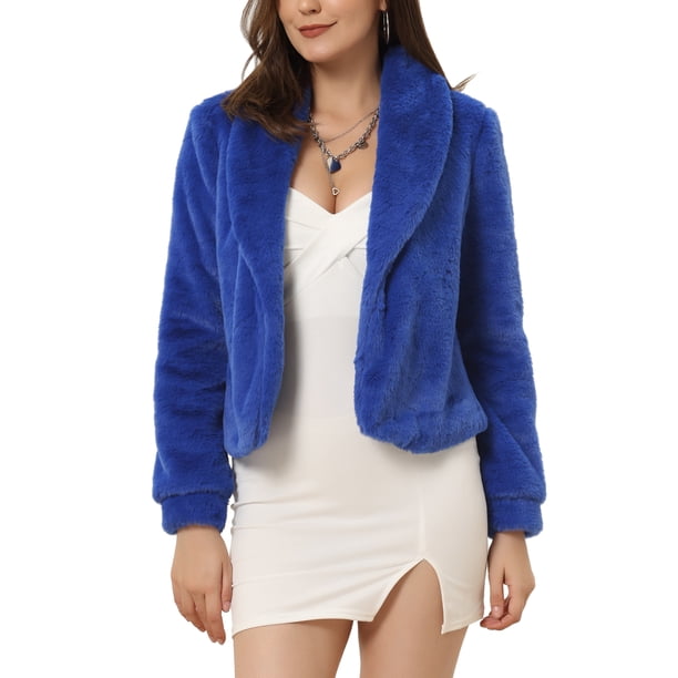 Abrigo de piel de mujer INSPIRE CHIC, moda de invierno, chaqueta corta de frente abierto, solapa, manga larga, abrigo de piel sintética esponjosa, azul real