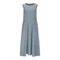 thumbnail image 4 of Ndbuld Women's Plus Double Cloth Sleeveless Dress Women's Fashion Holiday Summer Solid Color Sleeveless Hollowed Out Party Midi Beach Dress ,Light Blue,L, 4 of 6