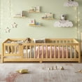 thumbnail image 3 of Jopath Twin Size Floor Bed Frame,Montessori Bed with Guardrails and Door,with Slatted Base,for Kids,Boys,Girls,Natural, 3 of 9