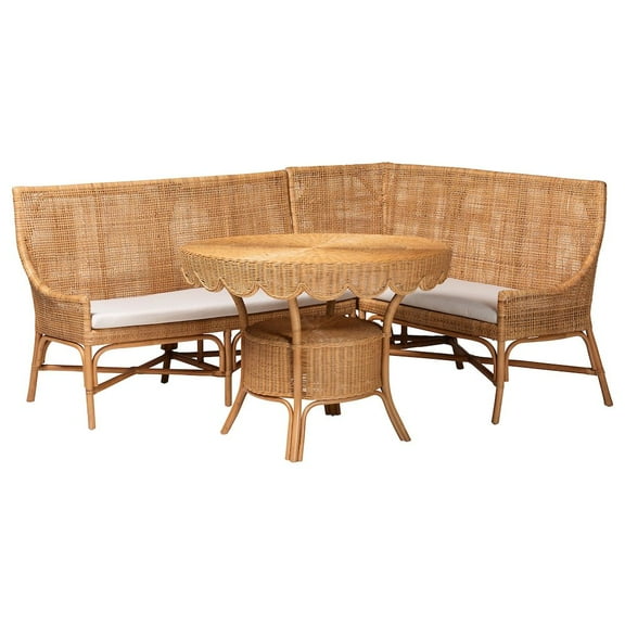 bali & pari Olivera Bohemian Light Honey Rattan 3-Piece Dining Nook Set
