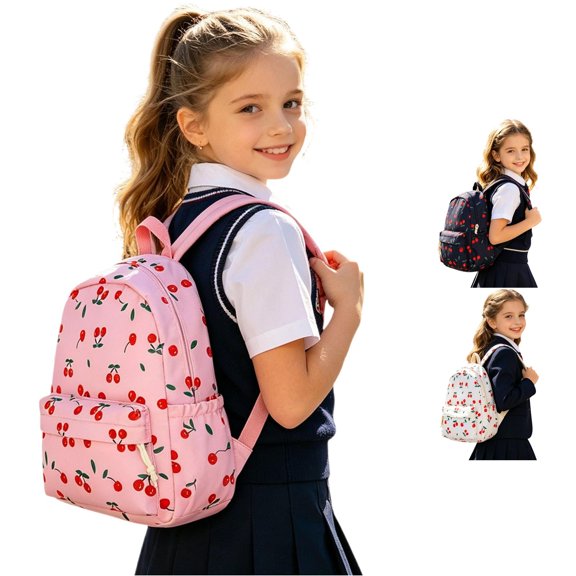 WAYUTE Backpack for Kids Back to School Backpacks with Large Capacity Cherry Print Cartoon Everyday Use Soft Daypack Bookbag Casual Outdoor Travel