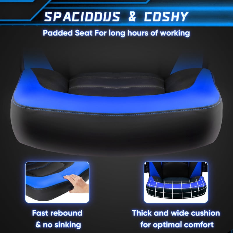 Gianna Ergonomic Computer Gaming Chair with Flip-up Armrest, Height Adjustable PU Leather Home Office Desk Chair with Lumbar Support Swivel Wheels and for Adults，Black Blue