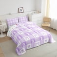 thumbnail image 3 of Cute Rabbit Comforter Set,Spring Easter Animal Princess Bowknot Bedding Set for Teens Young Room,Purple Geometric Plaids Kawaii Bow Patchwork Quilt Set 3 Pcs with 2 Pillowcases,Full, 3 of 6