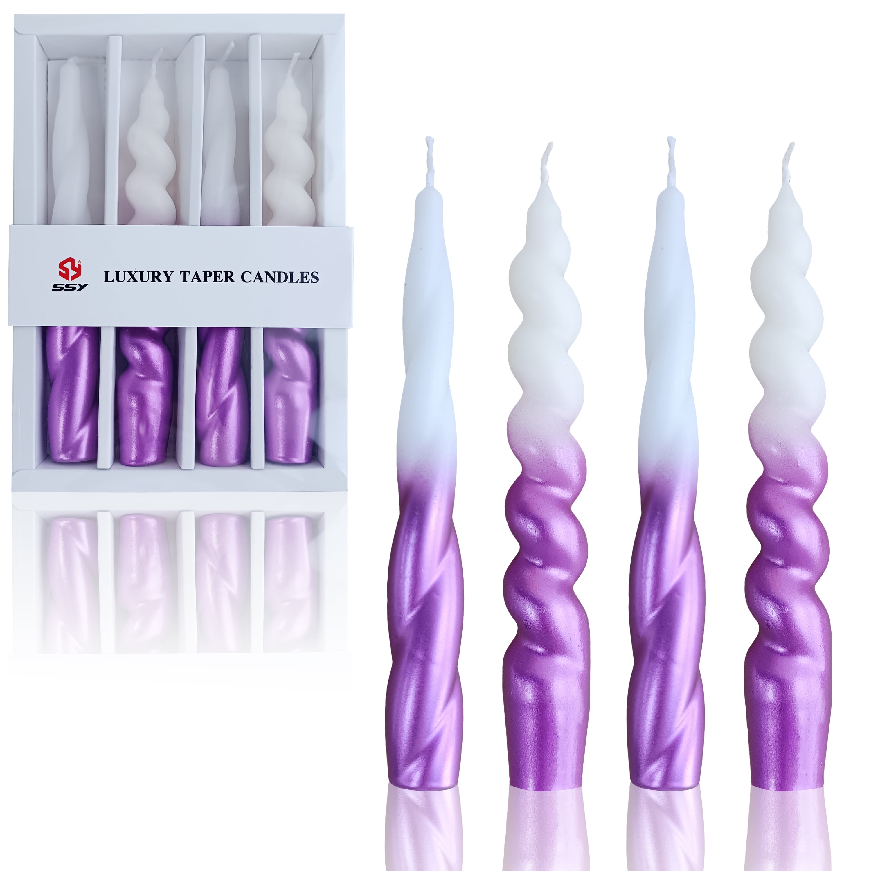 XINAOBAOLUO Unscented Luxury Purple Taper Candles Pack of 4