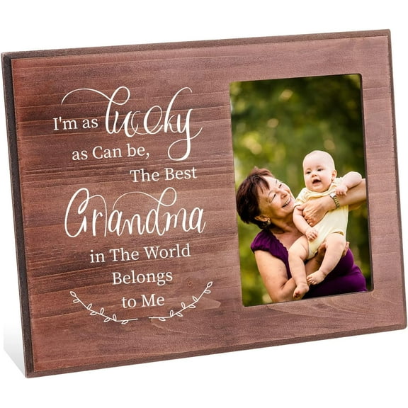 4x6 Inch I'm as Lucky as Can Be the Best Grandma Belongs to ME Picture Frame Grandmother Gift Frame Rectangle Natural Wood Photo Frame for Grandma Nana Birthday Halloween Christmas Gift